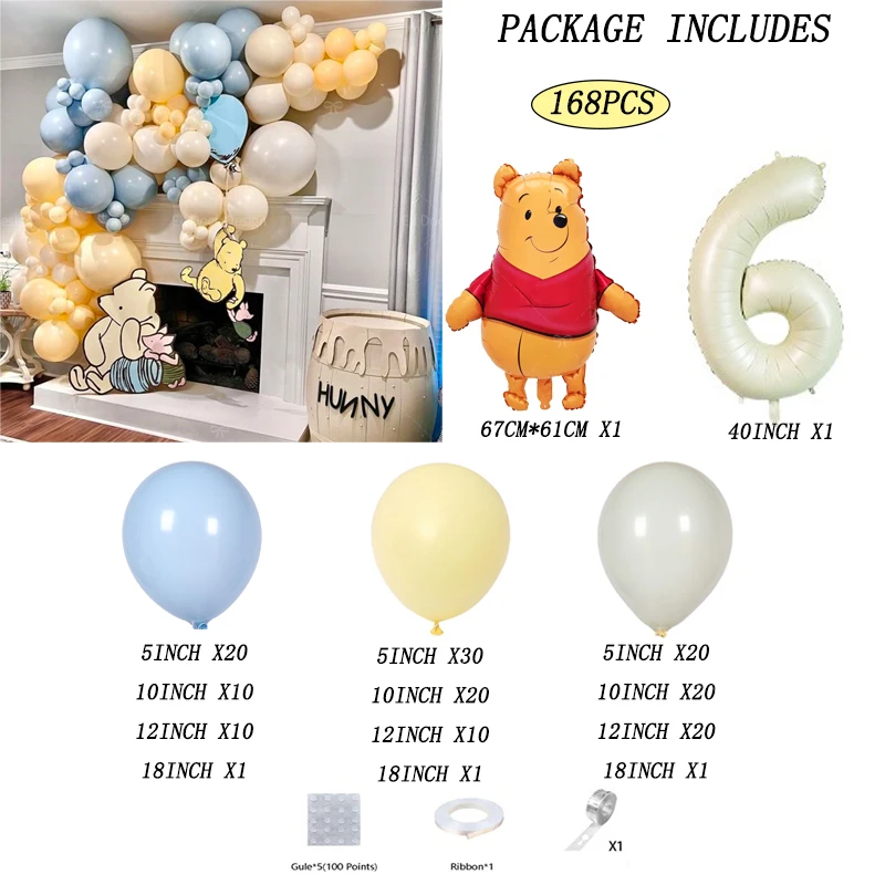 168PCS Cartoon Winnie Bär Luftballons Girlande Bogen 40in Creme Anzahl Folienballon Für Geburtstag Hochzeit Geschlecht Offenbaren Party geschenk – Detail 7