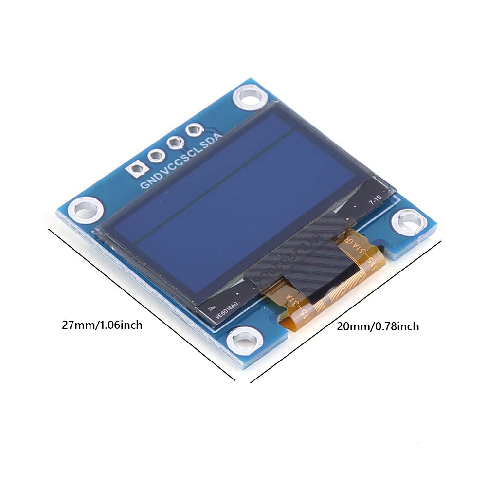 0.96인치 직렬 포트 스크린 모듈 4핀 IIC 3.3-5V SSD1315 드라이브 Arduino/Raspberry Pi/BBC용 흰색/파란색/노란색 파란색 디스플레이