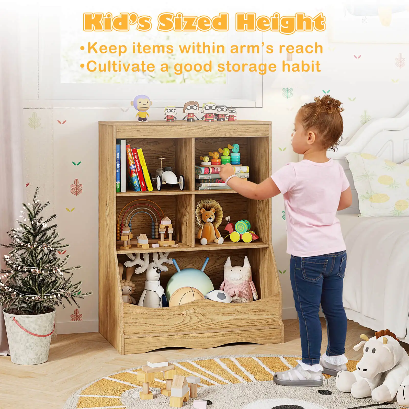 34.5" Kids Bookshelf w/ Anti-Tipping Kits Multi-functional Display Rack 5
