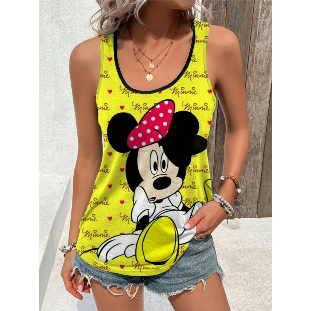 Women Tank Top Tees Disney Minnie Mouse Summer Sleeveless Outfit Cartoon Streetwear