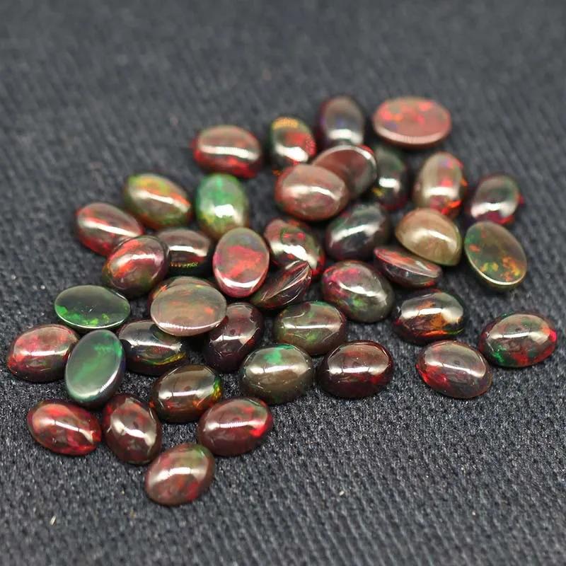 Black Opal Flat Bottom Smooth Surface Round Cut Loose Natural Gemstone for Jewelry Making and Collection