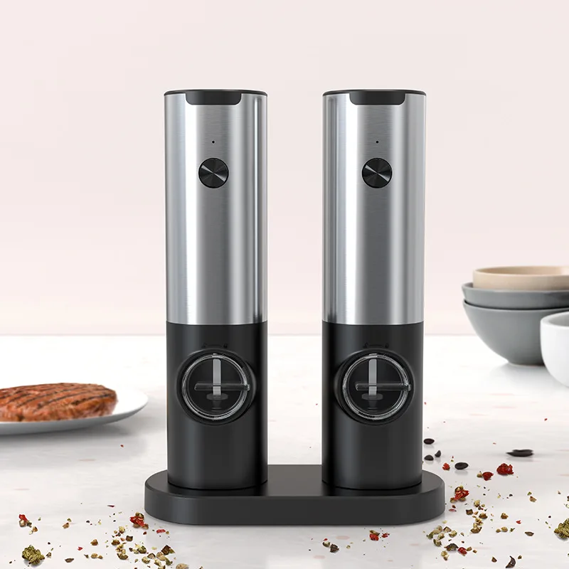 Rechargeable Electric Pepper and Salt Grinder Set with LED Kitchen Gadgets - Black Single - USB