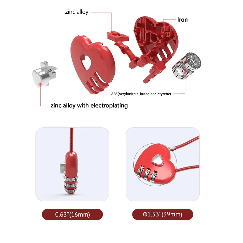 Password padlock Love Shape Lock Wedding Gift Heart Style Password Code Padlock for Schoolbag Trolley Case Concentric