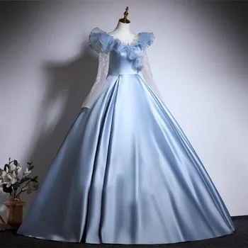 Blue Evening Gown, High-end Vocal and Piano Performance, Fluffy Skirt, Coming of Age Ceremony, Host, Customized Temperament 1