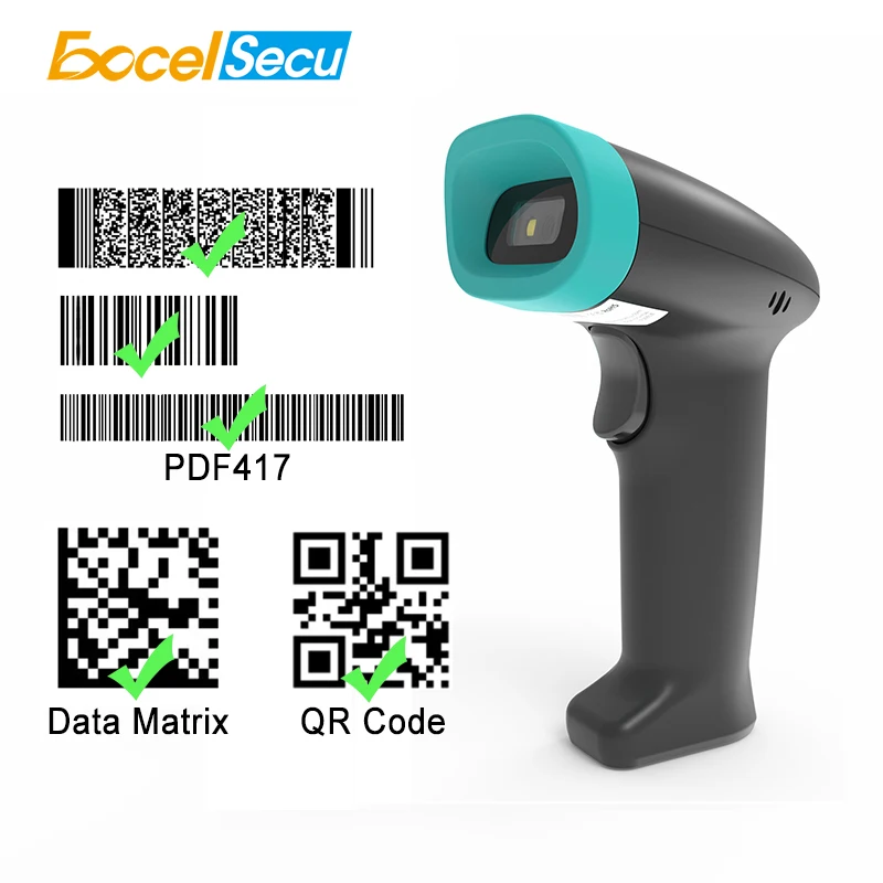 Excelsecu Scanner de Código de Barras 1d 2d Imagem qr Code Pdf417 Leitor Matriz Dados com Fio Handheld Usb Dispositivo de Varredura de Porta Serial Virtual