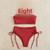 High Waist Drawstring V-Neck Bikini Set Women's Swimwear New Model Cross-Border Pure Color Sexy Ladies Swimsuit