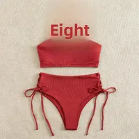 High Waist Drawstring V-Neck Bikini Set Women's Swimwear New Model Cross-Border Pure Color Sexy Ladies Swimsuit