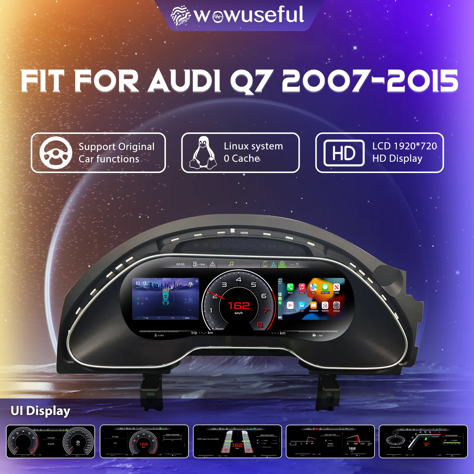 Panel de Instrumentos Virtual con Pantalla LCD de 1920*720 para Audi Q7, Años 2007-2015, Clúster Digital, Velocímetro 1