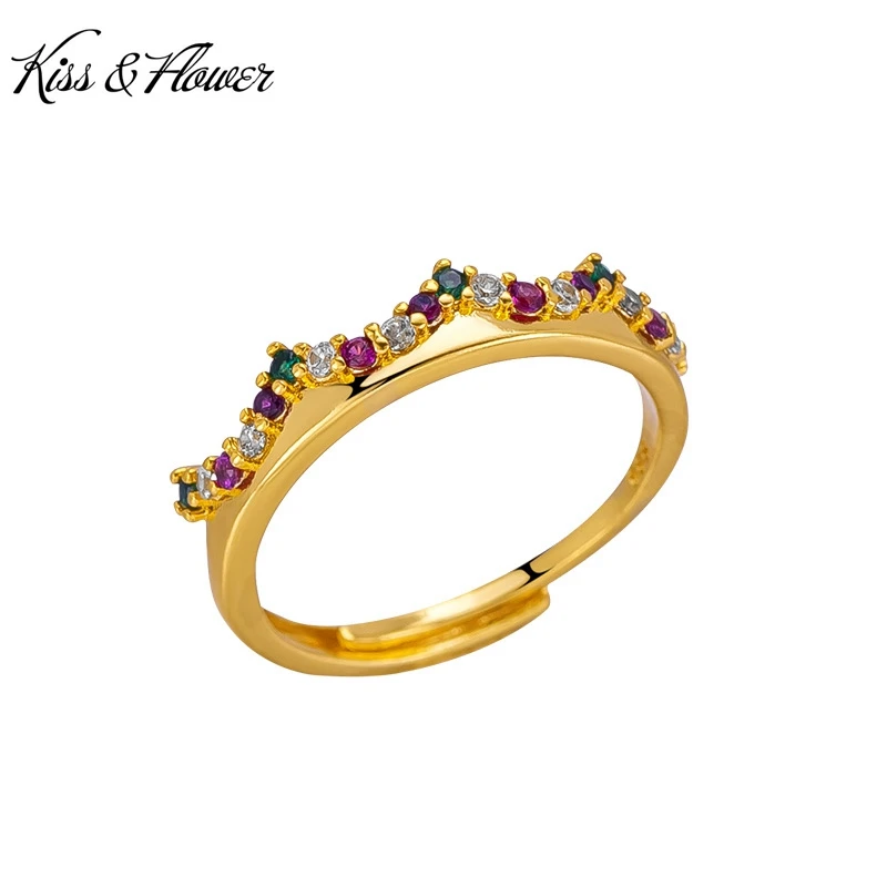 

KISS&FLOWER 24KT Gold Crown Zircon Ring For Women Jewelry Wholesale Wedding Party Birthday Bride Mother Girlfriend Gift RI213