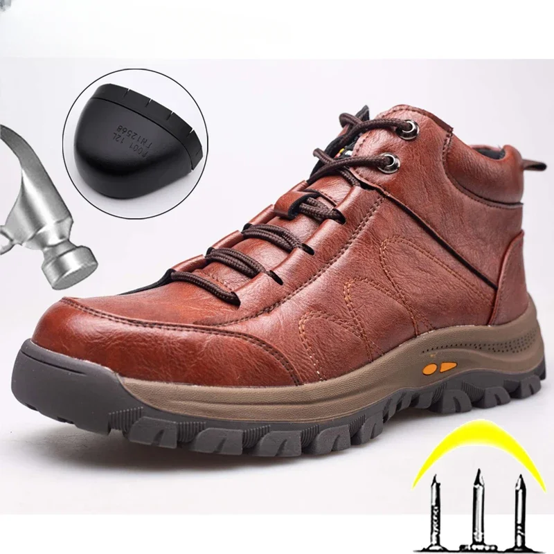 

Men Leather Safety Shoes Steel Toe Puncture-proof Indestructible Shoes Work Boots Construction Welding Protective Shoes