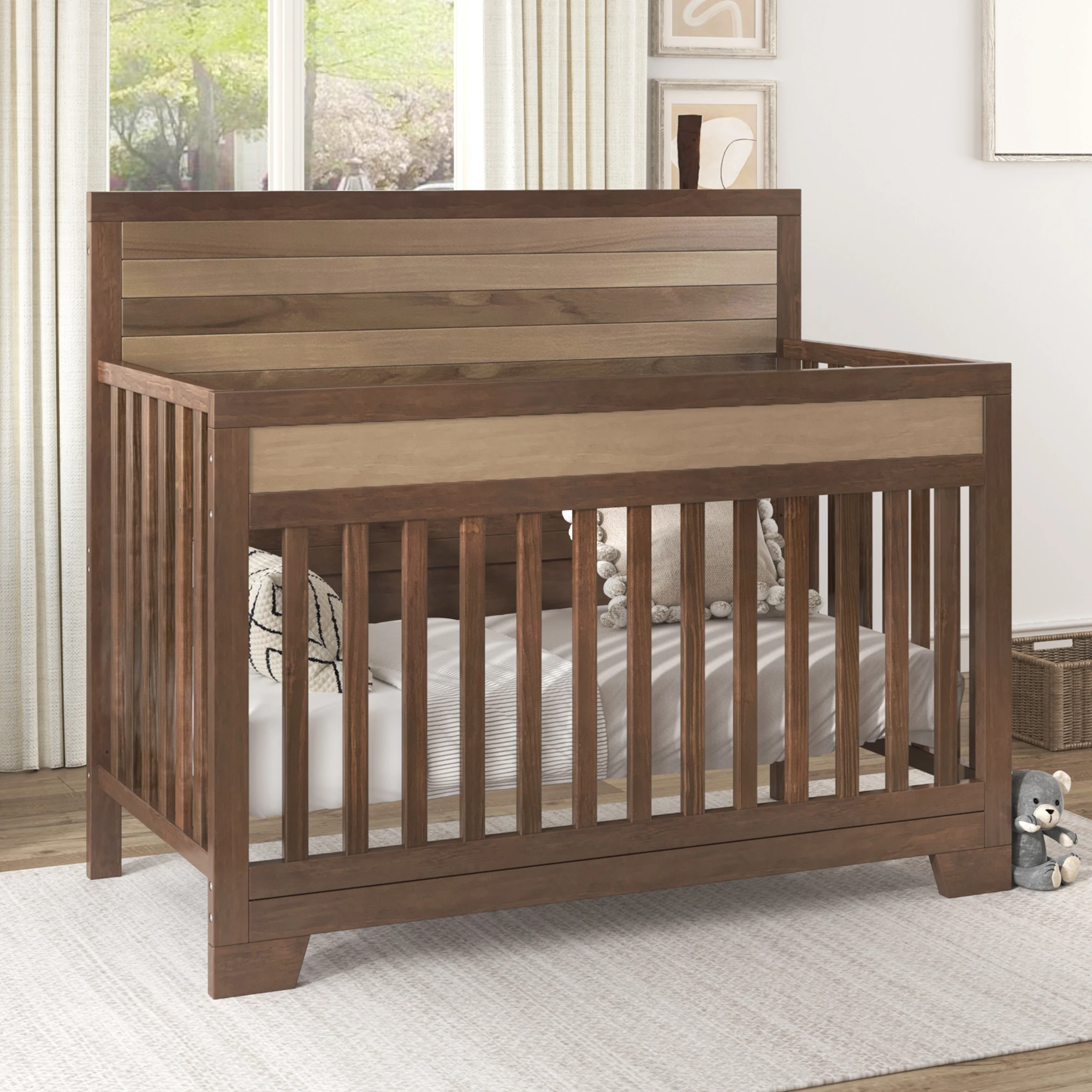 

Certified Baby Safe Crib, Pine Solid Wood, Non-Toxic Finish, Brown