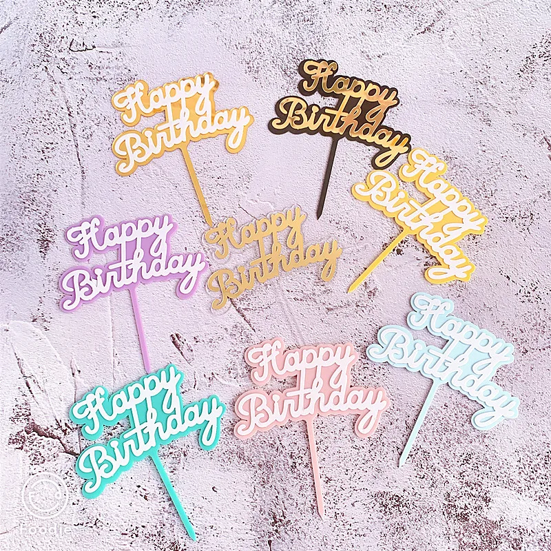 

8 Colors Acrylic Candy Color Handwrite Happy Birthay Cake Toppers for Unicorn Theme Birthday Cake Cupcaake Party Decor