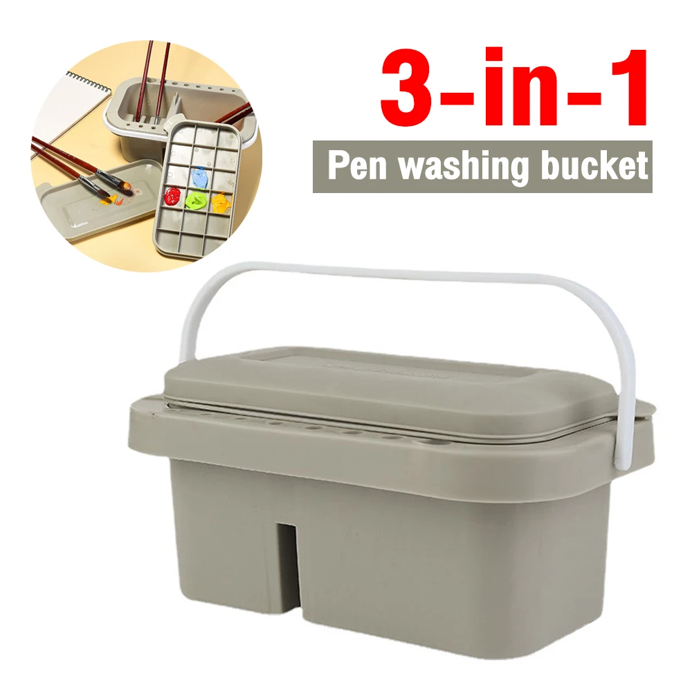 16 Hole Multi-Function Paint Brush Washer Cleaner and Holder 18 Palette Wells Lid Plastic for Cleaning Acrylic Watercolor