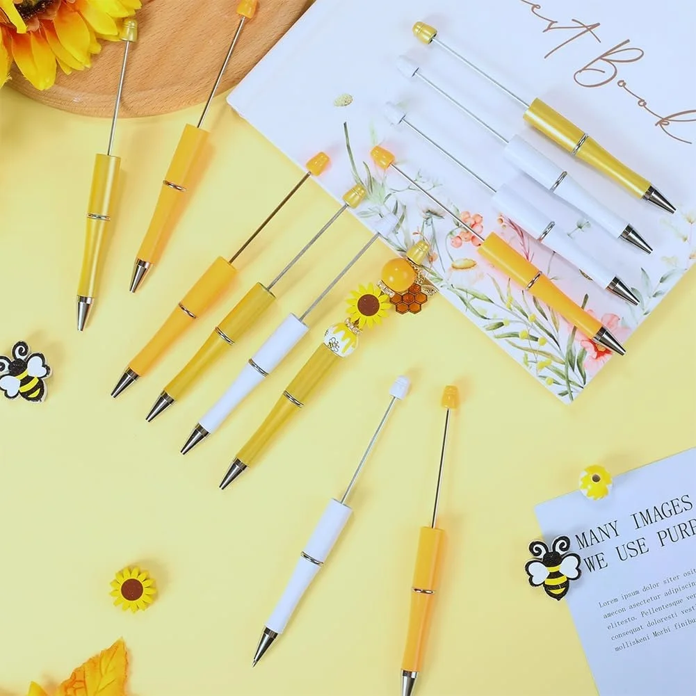 Multifunction Ballpoint Pen 6PCS Spring Sunflower Themed DIY Bead Ballpoint Pen & Wooden Bead Set With Bee Butterfly Alloy Pendant Office&Study Supply