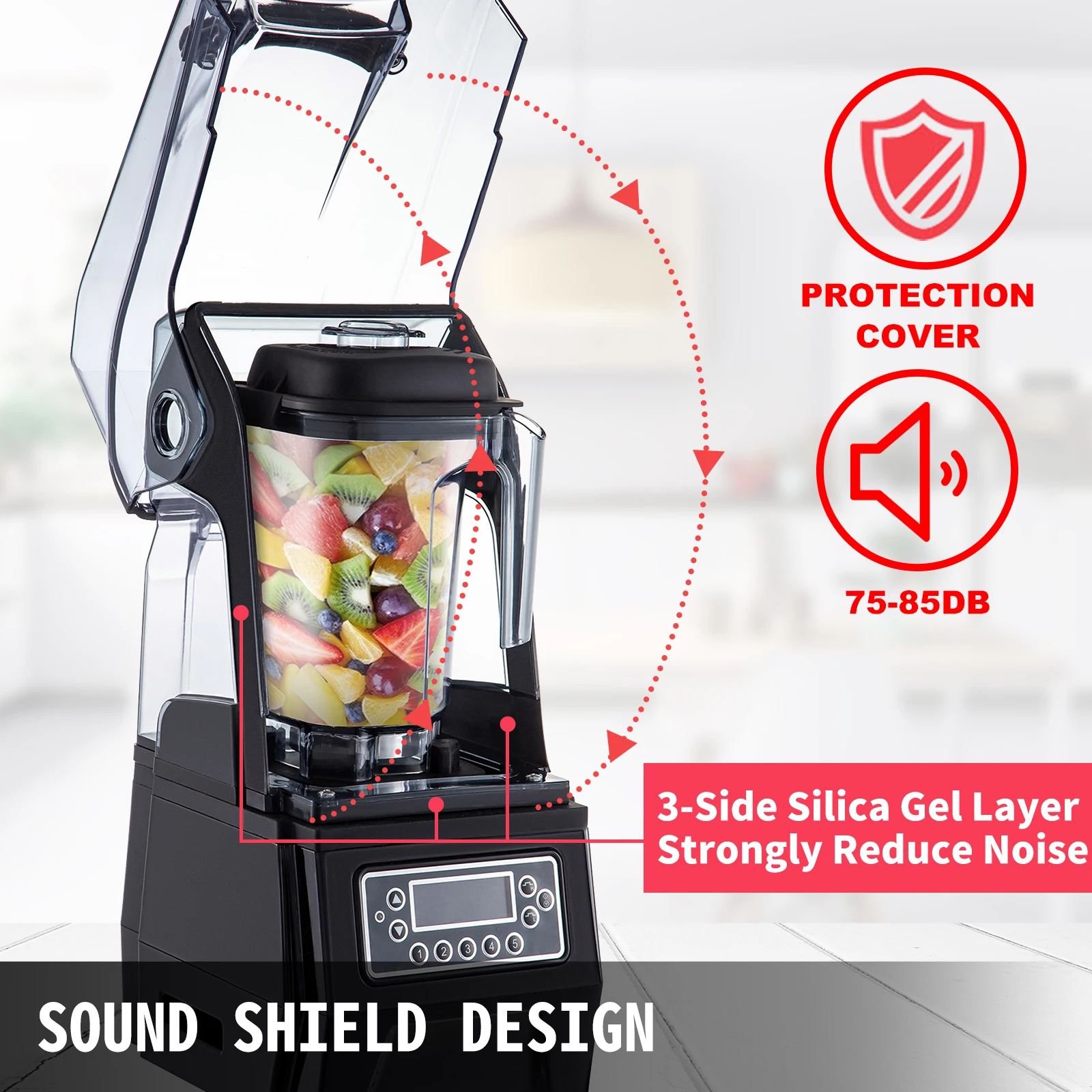 VEVOR Black/White Self-Cleaning Ice Smoothie Blenders Countertop Silent Sound Shield Juicer Fruit Processor Crusher for Kitchen 3