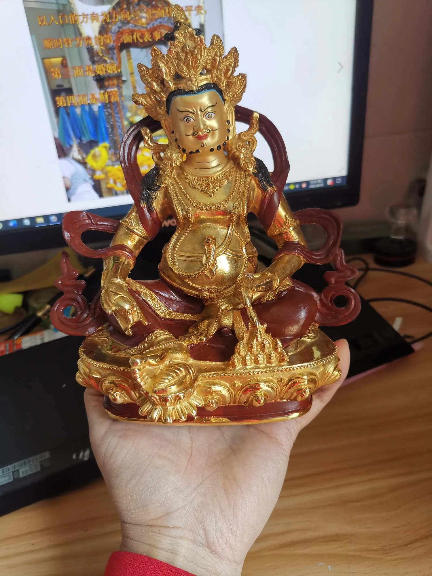 

Tibetan Buddhism gold gilding CAI SHEN The God of wealth Yellow Jambhala Buddha statue brass family effective protection God