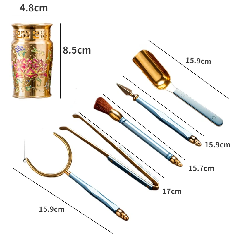 Enamel Color Tea Ceremony Six Gentlemen Household Brass Antique Tea Knife Spoon Clip Kung Fu Accessories