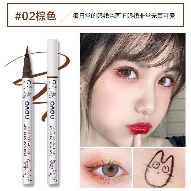 NOVO Eyeliner Pen Waterproof Oil Proof Quick Drying Easy Removal Non Smudging Very Fine Glue Brown and Black