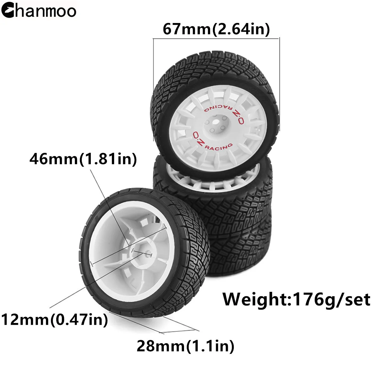 thumbnail image 2 of 4-Pack 1:10 RC Car Tires With 12mm Hex Wheels - Compatible With TT01 TT02 XV01 Models 2 of 13