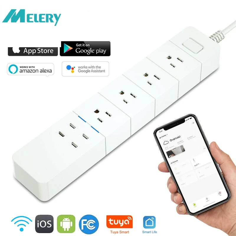 WiFi Smart Tuya Power Strip USB Surge Protector 4 US Outlet Plug Socket 1.8m Extension Cord Remote Control by Alexa Google Home