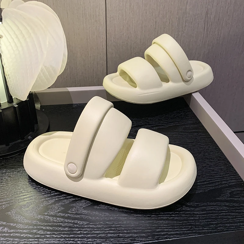 Women's Summer New Cute Thick Sole Sandals Slippers Non Slip Two Wear Simple Sandals External Use Slippers