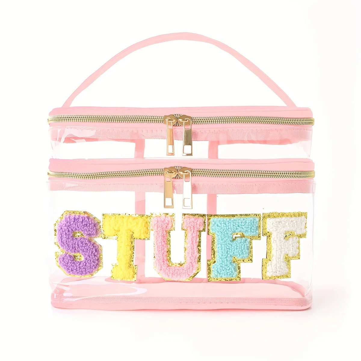 1pcs Large Capacity Letter Embroidery Double Layer Transparent Cosmetic Bag Toiletry Bag Travel Storage Bag Suitable for Travel 5