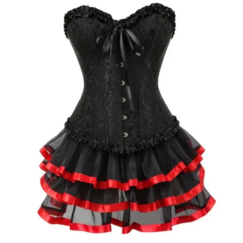 Women's Sexy Corsets Women Plus Size Overbust Corset And Skirt Set Tutu Corselet Victorian Fashion Corsets Gowns