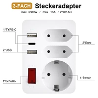อะแดปเตอร์เต้าเสียบปลั๊กอียูยูเอสบี2ช่องชนิด C 4000W 250V เต้ารับไฟฟ้าติดผนังช่องเสียบหลายช่องพร้อมสวิตช์ล็อกสำหรับใช้ในบ้าน 2