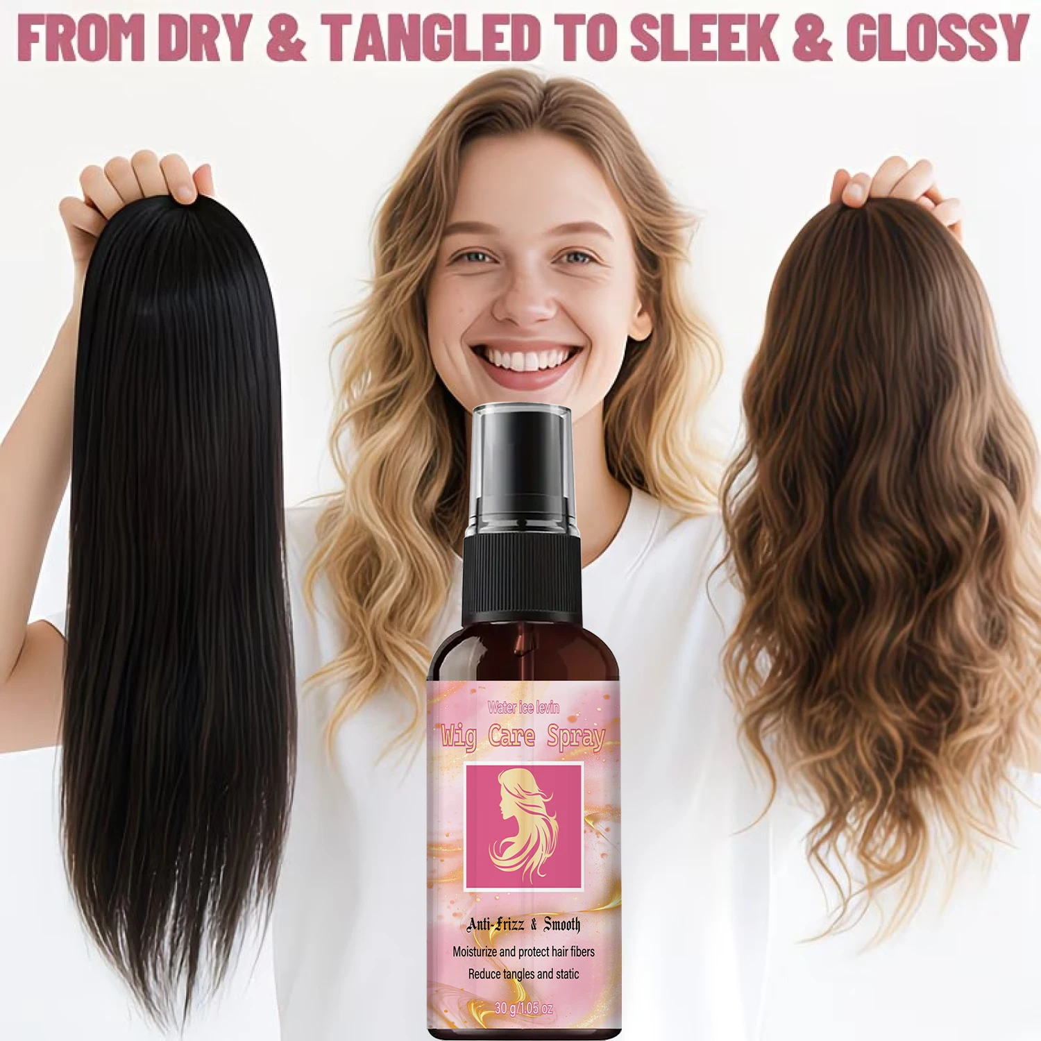 Wig Care Spray with Collagen, Anti-Frizz & Smooth, Moisturizing & Static Reducing