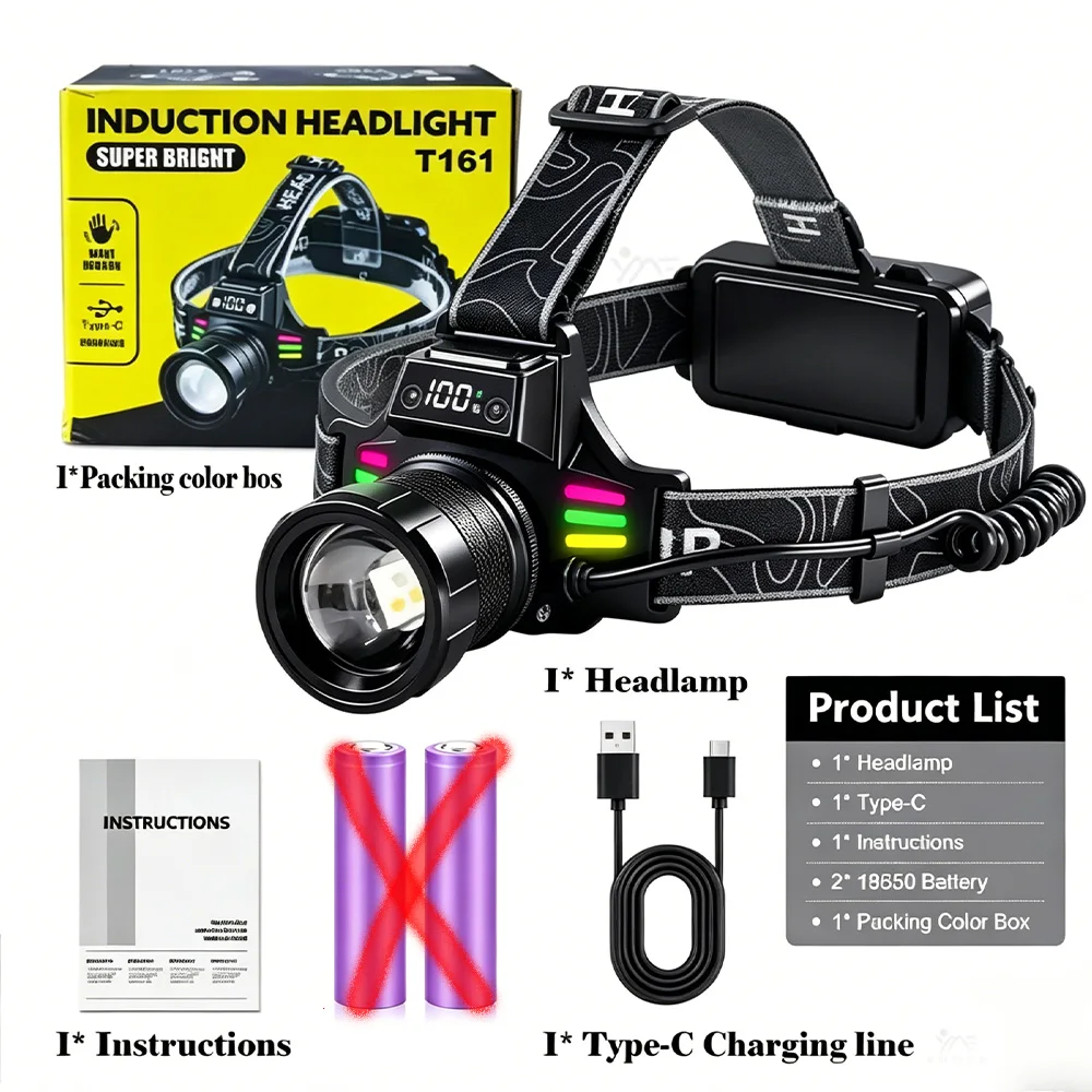 990000000LM LED Headlight Three Lasers Headlamp High Power Headlight USB Rechargeable Head Torch Outdoor Camping Hunting Lantern