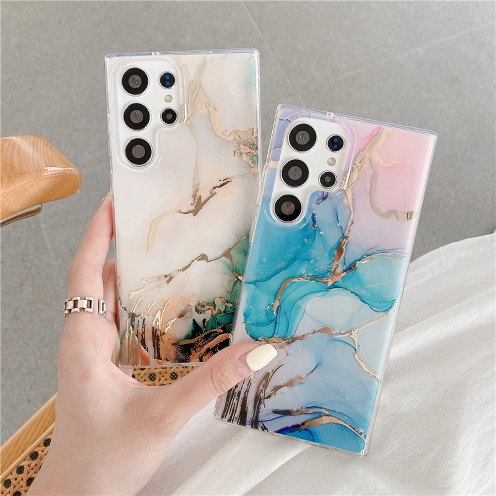 Gilt Glazed Marble Acrylic Shell For Samsung Galaxy S22Ultra Plus Stylish Drop Proof Phone Case For Samsung Galaxy S23Plus Ultra