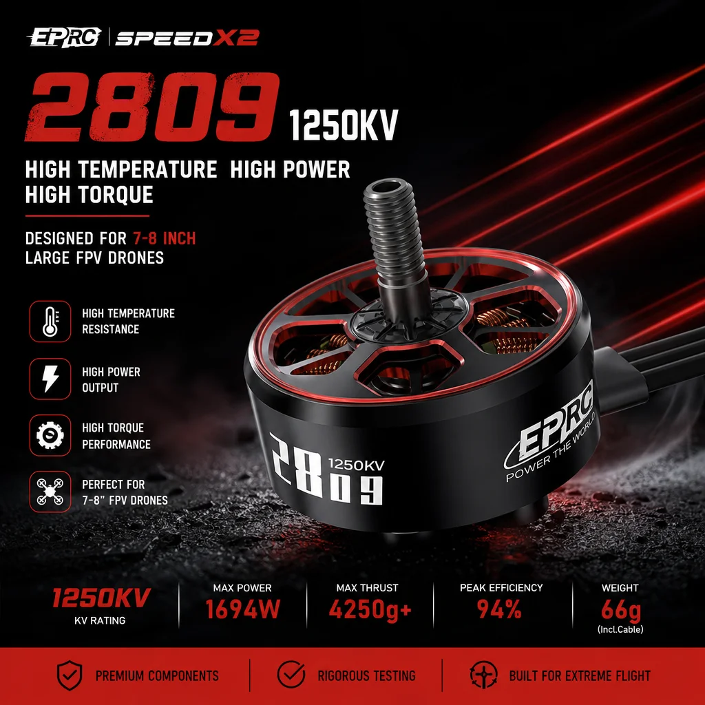 GEPRC SPEEDX2 2809 Motor 1250KV Hochtemperatur Hochleistungs-Hochdrehmoment-Motor für 7-8 Zoll Große FPV-Drohnen