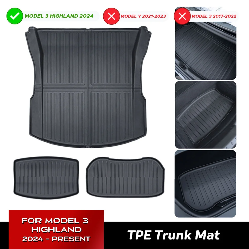 Tapis De Coffre Caoutchouc Pour Tesla Model 3 2017-2024 (hors Restylage) - Bords Hauts 5cm Protection - 8