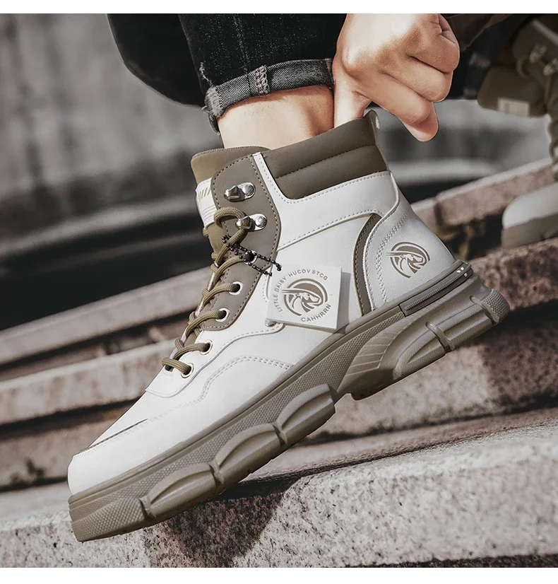 Casual High Top Boots Men Leather Shoes Fashion Outdoor Motorcycle Ankle Military Boots Men's Winter Tactical Boots