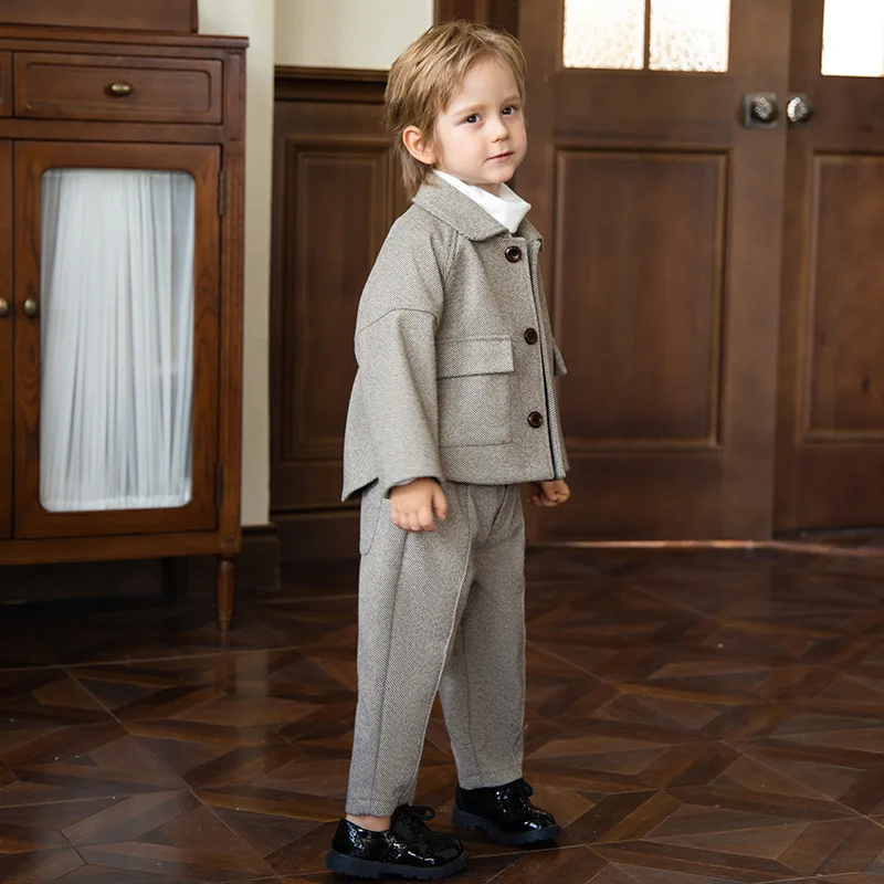 Abiti per ragazzi per bambini Autunno Inverno Bello stile britannico per bambini Completi per ragazzi Set Abito formale per fotografia per ragazzi di un anno - immagine 4