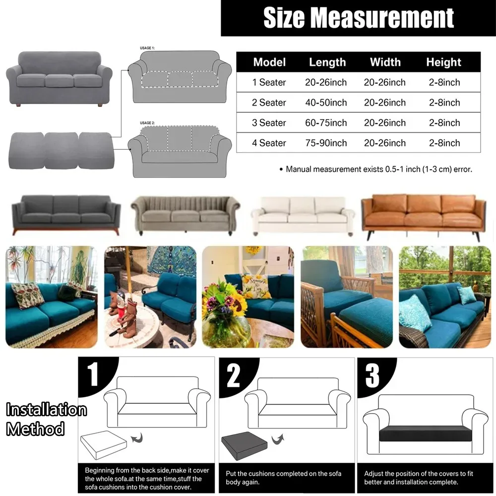 Stretch Jacquard Couch Cushion Covers Chair Sofa Covers Seat Cushion Slipcovers Cushion Protector for 1-2-3 Seaters Replacement 6
