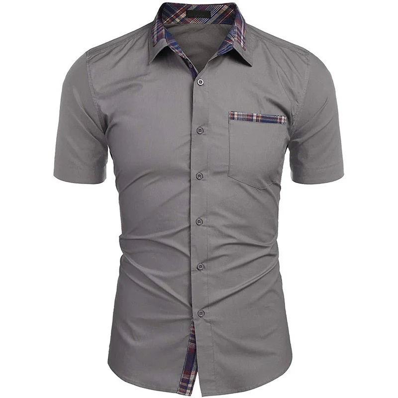 Men's shirt in summer short -sleeved shirt color grid/plaid turn -edged casual clothing sports fashion classic comfortable