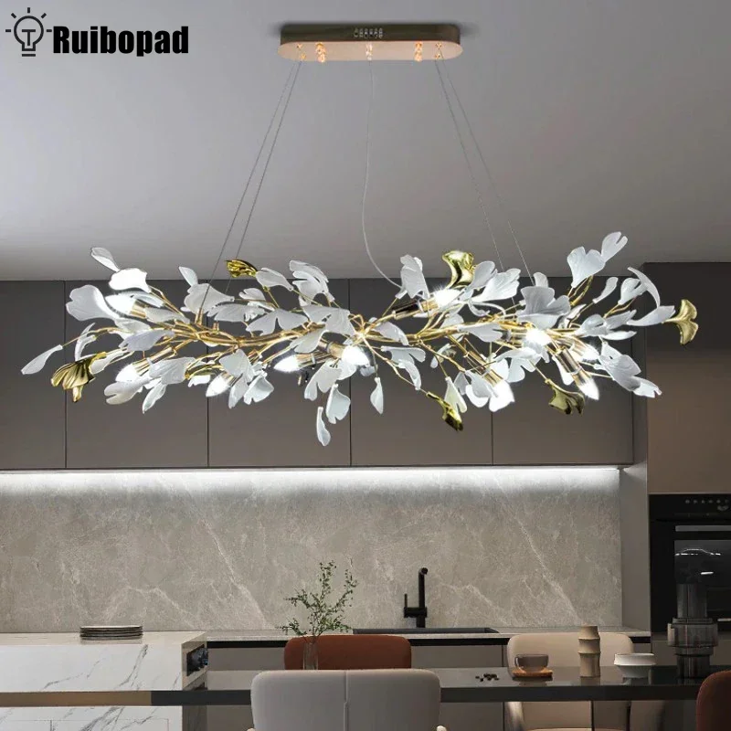 

Gold Branch Crystal Chandelier For Dining Room Living Room Bedroom Kitchen Hotel Ginkgo Leaf Hanging Chandeliers Pendant Light