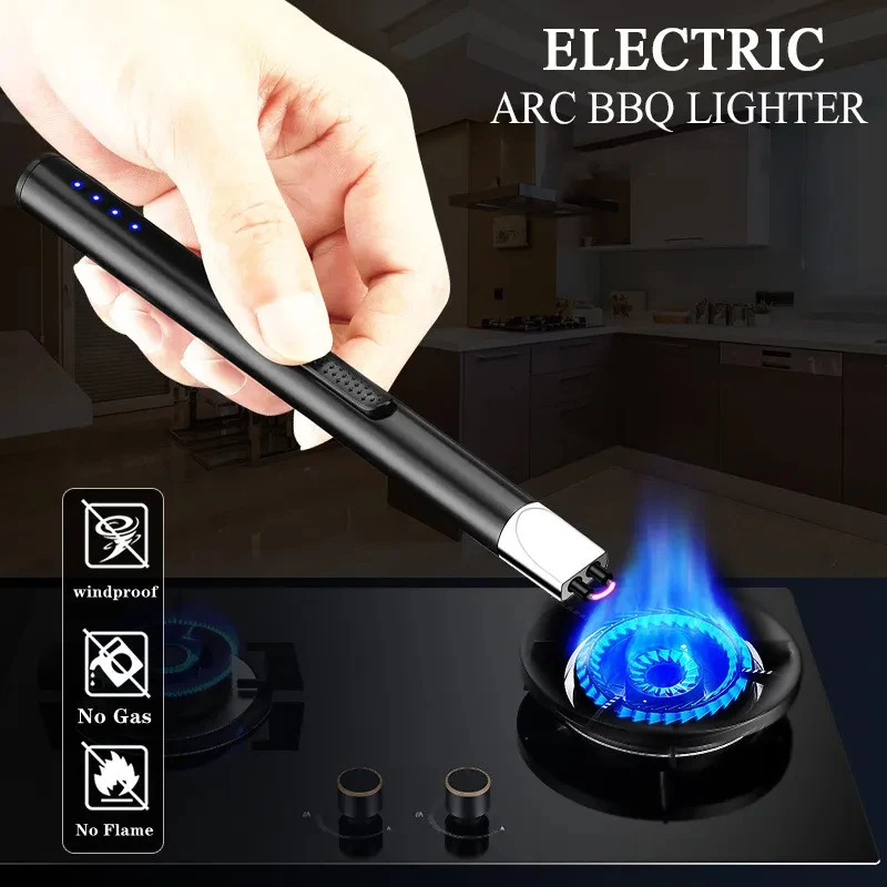 

New LED Display Electric Pulse Flameless Arc Lighter USB Rechargeable Candle Kitchen Gas Stove Ignition Gun High-end Men's Gifts