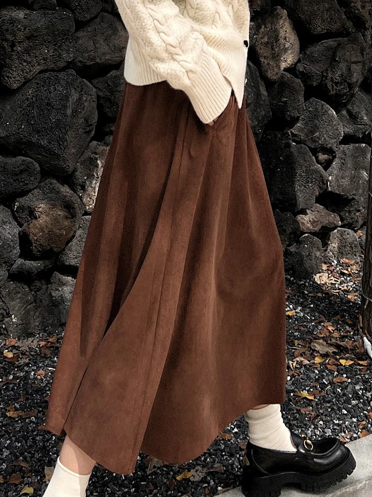 

Winter Corduroy Skirt Women Vintage Long Skirts Fashion High Waist Loose A Line Skirts Female Autumn Casual Khaki Faldas Mujer