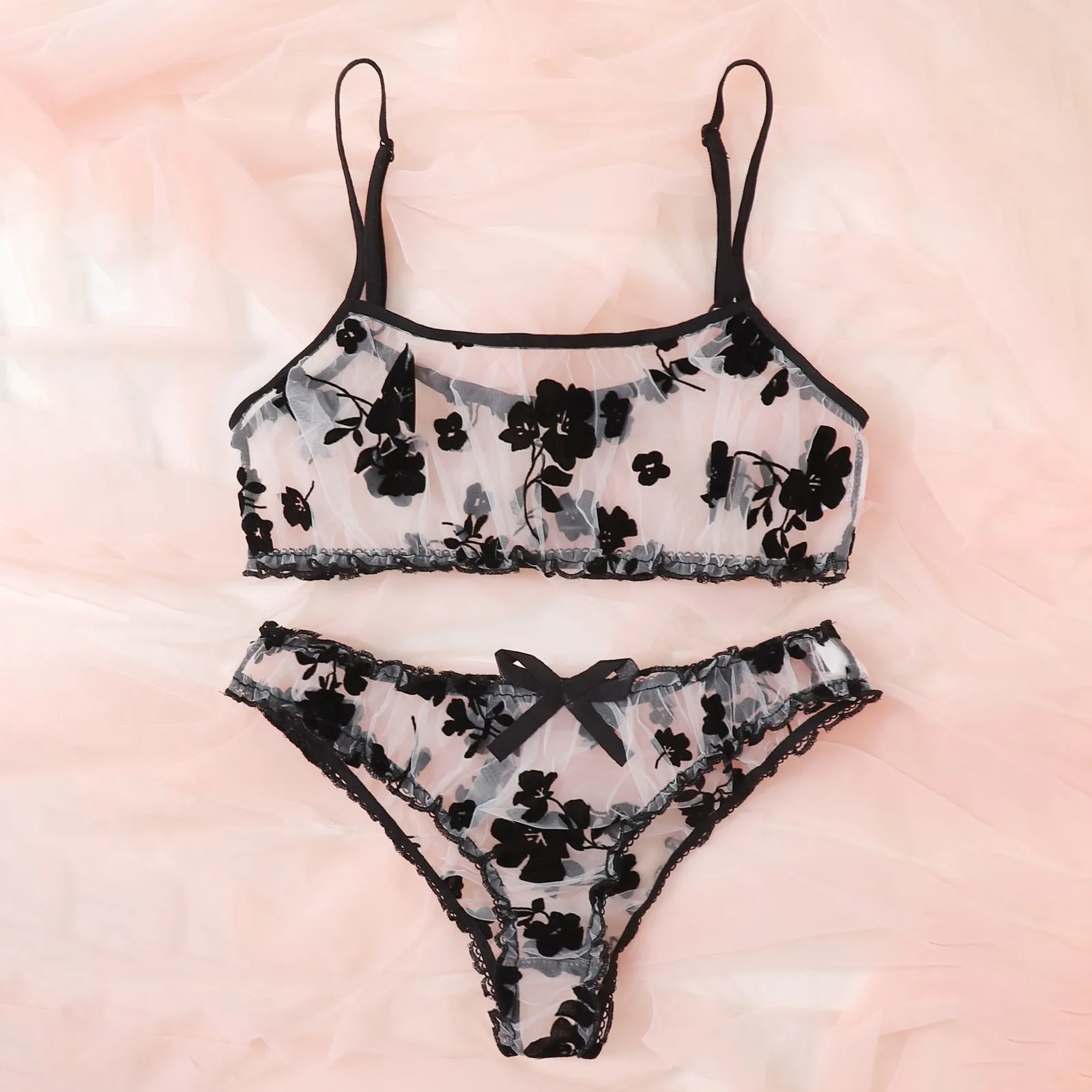 Sexy Women's Underwear Flower Embroidery G-string Thong Underwear Sleepwear Sexy Plus Size Lingerie Sets Pyjama Sexy_voghion.com