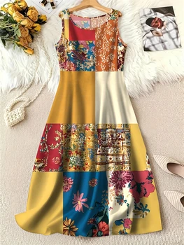 Summer Fashion Round-Neck Women's Dresses Botanical Floral Color-Blocked Patchwork Dresses Travel Party and Beach Dresses 2