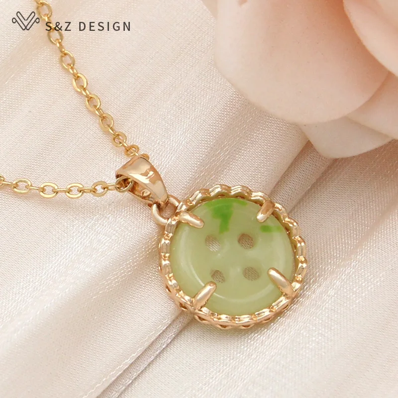 S&Z DESIGN New Fashion Personality Round Button Dangle Earrings Jewelry Sets For Women Wedding Gold Color Pendant Necklace