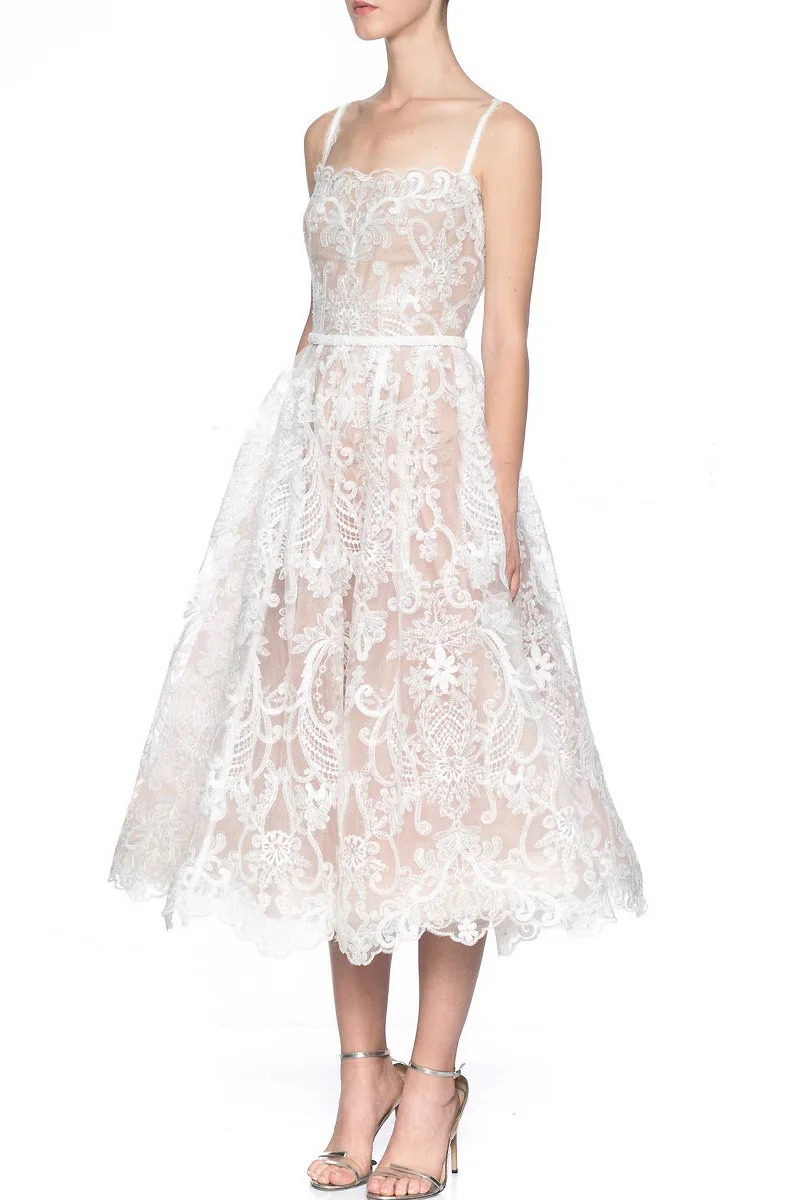 Square Neck Lace Embroidery Elegant Long Dress Fairycore Waist Sleeveless Camisole Dresses Women 2025 Spring Summer 23A8639