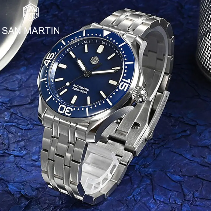 

San Martin Luxury Men Diving Watch Sapphire Crystal 20Bar Waterproof YN55 Automatic Movement Mechanical Wristwatch BGW9 Luminous