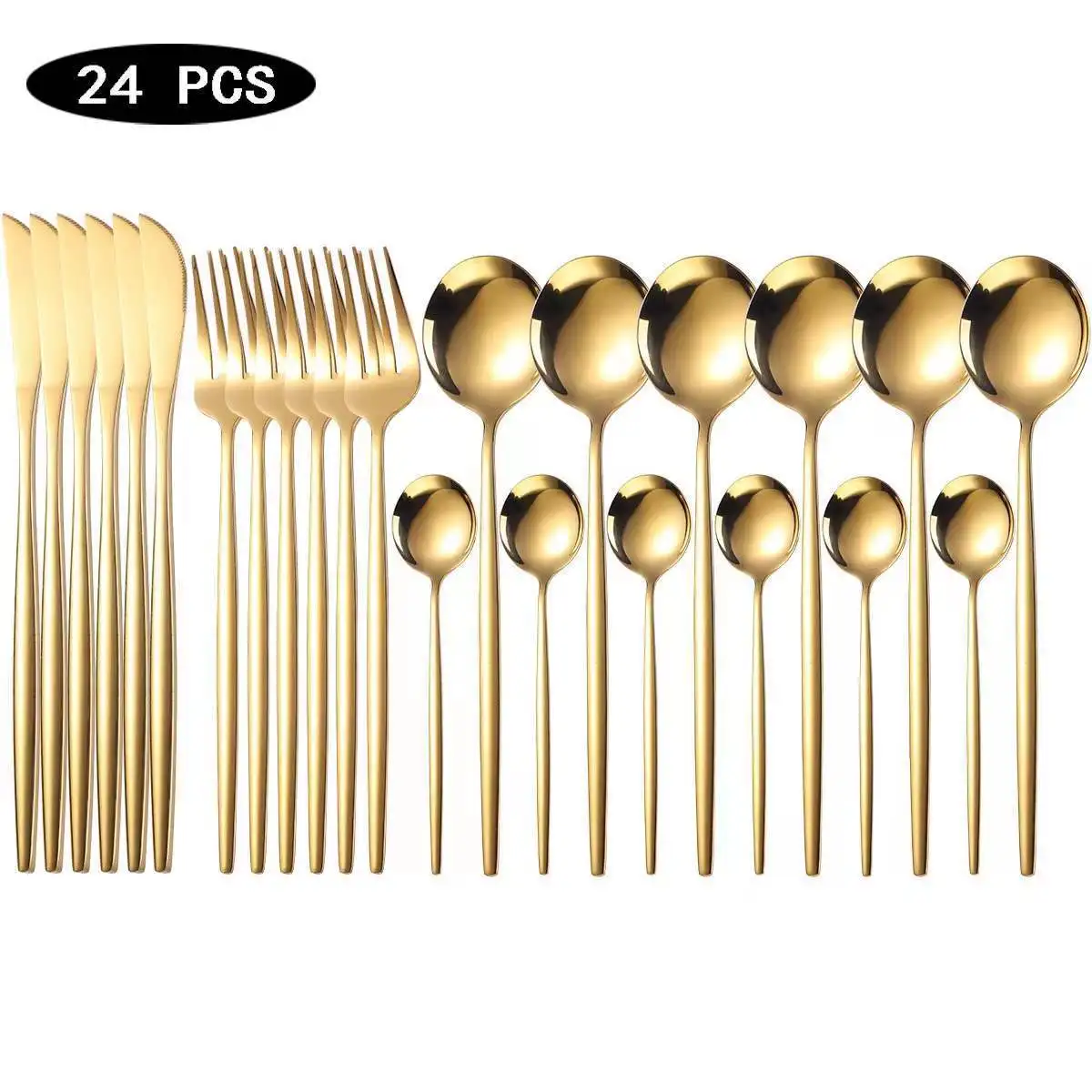 

24 PCS Tableware Set Cutlery Gift Cutlery Set Gold Plated Spray Paint Knife Fork Spoon Stainless steel Dinnerware Sets