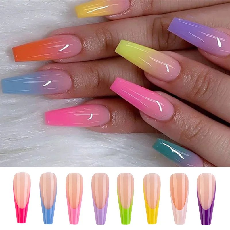 20PcsColorfulAcrylicFalseLongCoffinNailsFakeNailsFlatShape