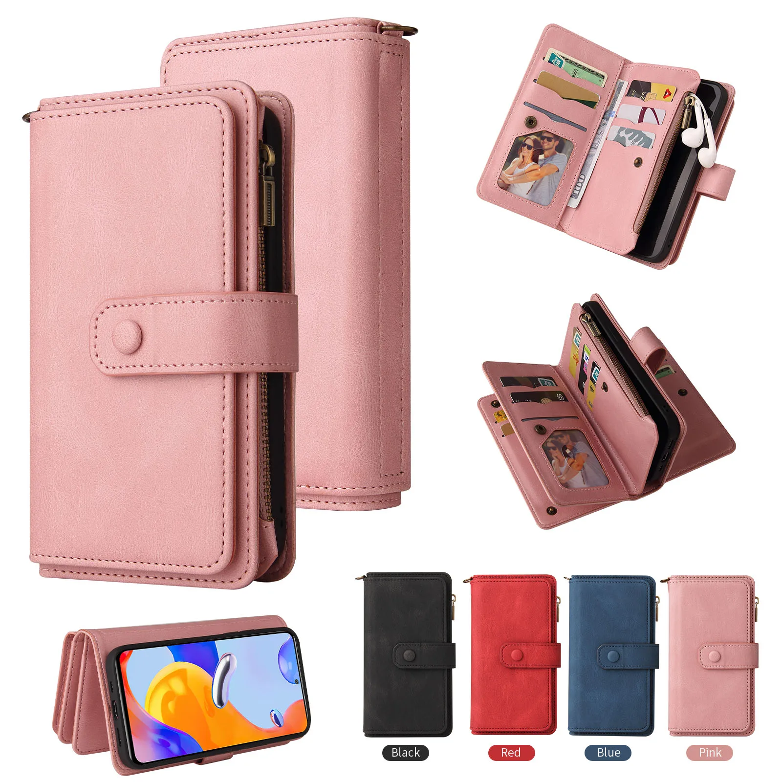 

Кожаный чехол-бумажник на молнии для Xiaomi Redmi Note12 Pro Plus 11S 10 X5 X4 NFC X3 F5