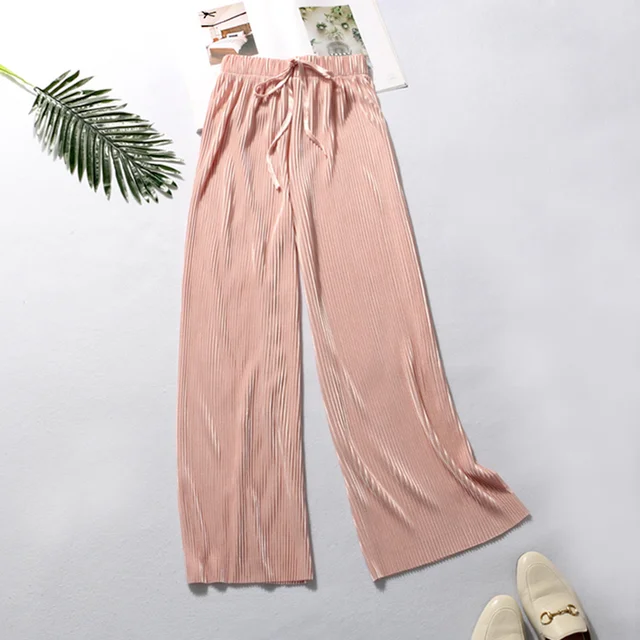 Spring/summer 2021 new ice silk chiffon pleated pants women high waist drop feeling loose-fitting lantern pant thin casual pants Wide legs--pink