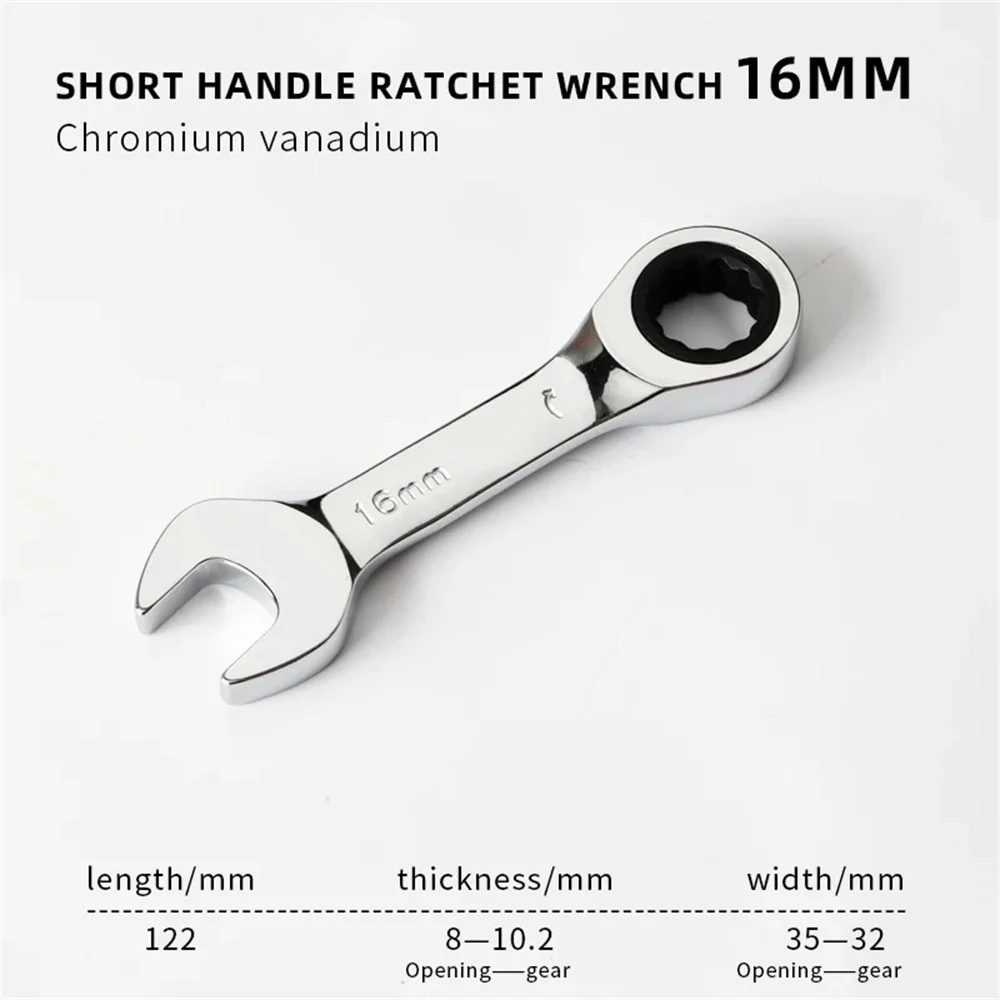 Compact Ratchet Wrench with 72 Tooth Design - Dual-Purpose Stubby Spanner